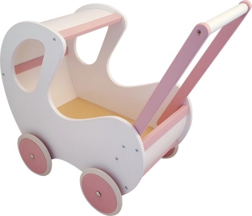 Playwood Poppenwagen Wit met Roze Klassiek